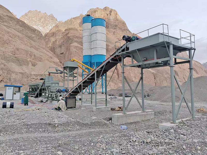 WDJ600型叠加式二次搅拌水稳拌合站配立式水泥仓