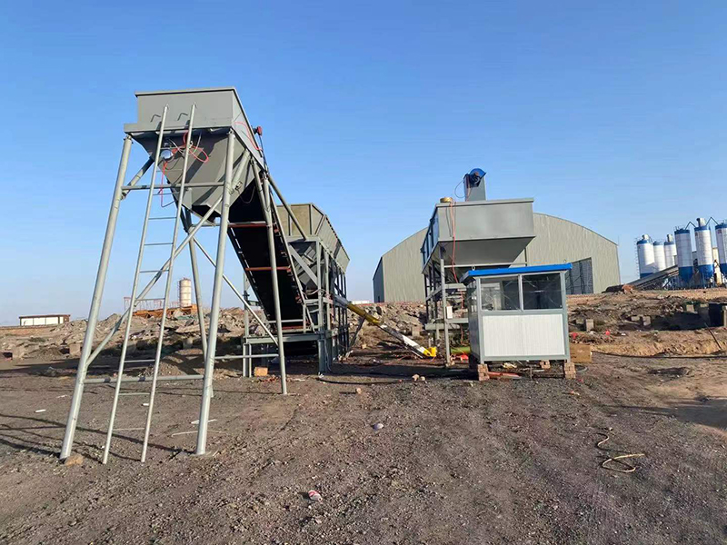 WDJ500型免基础水稳拌合站配卧式水泥仓